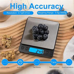 img 1 attached to 🥘 YONCON Digital Food Kitchen Scale Upgraded: High Accuracy Mini Pocket Scale for Cooking, Baking, Jewelry – 3000g/0.1g, Grams & oz, Tare Function, LCD Display, 2 Trays, Batteries Included