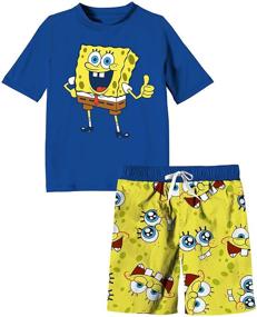 img 3 attached to 👕 Spongebob Squarepants Boys Swim Trunk & Rashguard Set: The Perfect Beachwear Combo!