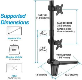 img 3 attached to 🖥️ Вертикальное крепление для монитора AVLT 34 дюйма - установка двух экранов весом 19,8 фунта на прочный столб для экономии места, регулировка высоты, наклона, поворота - свободная база.