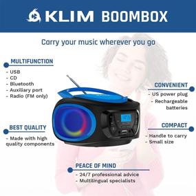 img 3 attached to 🔵 KLIM Boombox Портативная аудиосистема с FM-радио, CD-плеером, Bluetooth, MP3, USB, AUX | Включает перезаряжаемые аккумуляторы | Проводной и беспроводной режимы | Компактный, прочный | Новинка 2021 - Синий