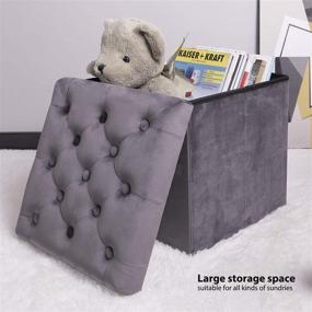 img 3 attached to 🪑 B FSOBEIIALEO Storage Ottoman Cube – Velvet Tufted Folding Footstool with Lid: Stylish Grey Medium-Sized Seat for Bedroom