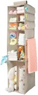 👶 mdesign long soft fabric over closet rod hanging storage organizer - 12 shelves, side pockets - child/kids room or nursery - store diapers, wipes, lotions, toys - taupe/natural logo