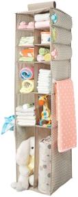 img 4 attached to 👶 mDesign Long Soft Fabric Over Closet Rod Hanging Storage Organizer - 12 Shelves, Side Pockets - Child/Kids Room or Nursery - Store Diapers, Wipes, Lotions, Toys - Taupe/Natural