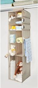 img 3 attached to 👶 mDesign Long Soft Fabric Over Closet Rod Hanging Storage Organizer - 12 Shelves, Side Pockets - Child/Kids Room or Nursery - Store Diapers, Wipes, Lotions, Toys - Taupe/Natural