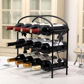 img 3 attached to Стильная и компактная черная винная полка на столешнице: современный дизайн виноградной лозы, металлическое самостоятельное хранение для 12 бутылок вина.