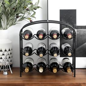 img 1 attached to Стильная и компактная черная винная полка на столешнице: современный дизайн виноградной лозы, металлическое самостоятельное хранение для 12 бутылок вина.