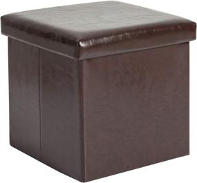 img 4 attached to 🪑 15-inch Storage Ottoman Cube – 40L Foldable Leather Chest Foot Rest Stool for Bedroom/Living Room, Supports up to 450lbs (Brown)