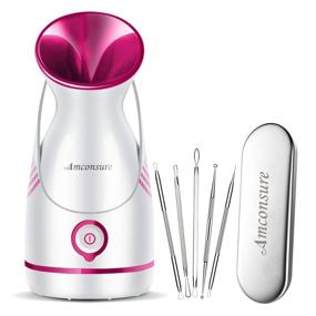 img 4 attached to Amconsure Facial Steamer - Nano Ionic Warm Mist Facial Steamer for Moisturizing Face Care at Home 🧖 Spa, Deep Pore Cleansing for Clearing Blackheads, Acne, and Skin Impurities - Includes 5-Piece Stainless Steel Skin Kit