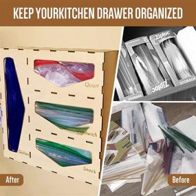 img 2 attached to 🍽️ Kitchen Drawer Food Storage Bag Organizer & Dispenser - Wood Organizer for Gallon, Quart, Sandwich, & Snack Bags