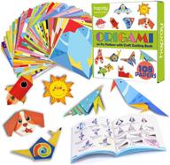 🎨 colorful origami paper for kids - origami kit with 118 double-sided 6 inch sheets, includes 54 project ideas and 55-page guide book - perfect for craft lessons, beginners, and children's gifts logo