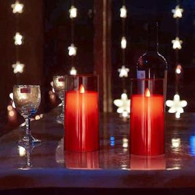 img 1 attached to Set of 5 Red Flickering Flameless Candles, 3” x 6” Size, Unbreakable Glass Battery Operated LED Pillar Radiance Candles with Remote Control, Timer for Seamless Integration
