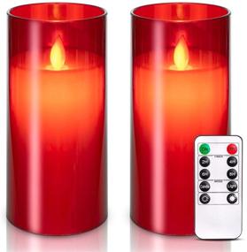 img 4 attached to Set of 5 Red Flickering Flameless Candles, 3” x 6” Size, Unbreakable Glass Battery Operated LED Pillar Radiance Candles with Remote Control, Timer for Seamless Integration