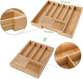 img 2 attached to 🍴 Optimal Kitchen Drawer Organizer: Pinshion Bamboo Expandable Utensil Tray with Premium Cutlery Divider