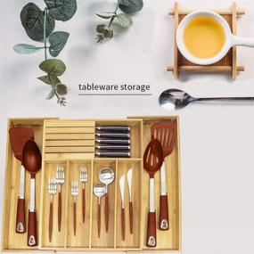 img 1 attached to 🍴 Optimal Kitchen Drawer Organizer: Pinshion Bamboo Expandable Utensil Tray with Premium Cutlery Divider