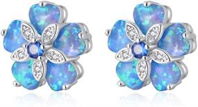 img 4 attached to FEELDAN Plated Created Opal Flowers Earrings Girls' Jewelry