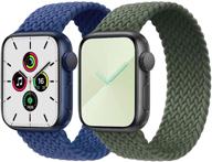 🔄 stretchable braided solo loop strap: 2-pack for apple watch series 6/5/4/3/2/1, se (38mm/40mm) - blue & green logo