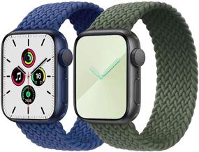 img 4 attached to 🔄 Stretchable Braided Solo Loop Strap: 2-Pack for Apple Watch Series 6/5/4/3/2/1, SE (38mm/40mm) - Blue & Green