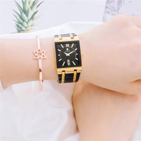 img 1 attached to Square Stainless Steel Watches: Men's and Women's Square Watches with Date, Waterproof, Analog Quartz - Fashionable Business Casual Wristwatch