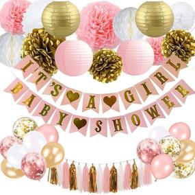 img 4 attached to 🎀 Pink and Gold Baby Shower Decorations for Girls - It’s A Girl Baby Shower Banner with Paper Lanterns, Pompoms, Flowers, Honeycomb Balls, Balloons, Foil Tassels