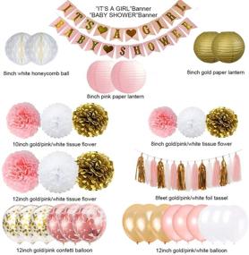 img 3 attached to 🎀 Pink and Gold Baby Shower Decorations for Girls - It’s A Girl Baby Shower Banner with Paper Lanterns, Pompoms, Flowers, Honeycomb Balls, Balloons, Foil Tassels