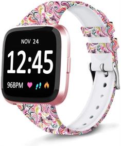 img 4 attached to REYUIK Флорал Бэнды: Яркая силиконовая замена для 🌸 Fitbit Versa 2/Lite/Special Edition - Безвредный узор, воздухопроницаемый дизайн.