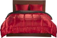 elite home satin 3-piece set: reversible comforter for full/queen bed in black/red – premium quality логотип