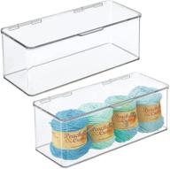 📦 mdesign clear stackable plastic craft and sewing storage box with attached lid - compact organizer and holder for thread, beads, ribbon, glitter, and clay - 13.4" long - 2 pack logo