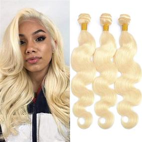 img 2 attached to 👑 KAFEIER 613 Blonde Body Wave Human Hair Bundles - Double Weft, No Shedding or Smell, Brazilian Remy Weave Hair - 8A Grade Soft Hair - 3 Bundles (12", 14", 16" Inch)
