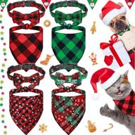 🎅 christmas pet accessory set: 8-piece collar and bandana collection for dogs and cats - festive breakaway collar with bowtie, bell, and buffalo plaid triangle scarf - perfect for christmas parties! logo