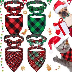img 4 attached to 🎅 Christmas Pet Accessory Set: 8-Piece Collar and Bandana Collection for Dogs and Cats - Festive Breakaway Collar with Bowtie, Bell, and Buffalo Plaid Triangle Scarf - Perfect for Christmas Parties!