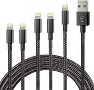 cugunu iphone charger, 5-pack apple mfi certified lightning cable set – nylon braided fast charging cord compatible with iphone 13/12/11/x/max/8/7/6/6s/5/5s/se/plus/ipad, 3/3/6/6/10ft lengths – black logo