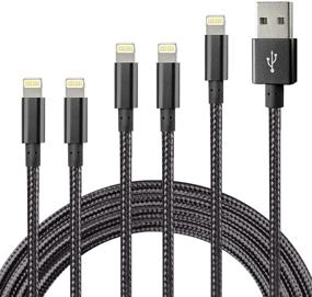 img 4 attached to CUGUNU iPhone Charger, 5-Pack Apple MFi Certified Lightning Cable Set – Nylon Braided Fast Charging Cord Compatible with iPhone 13/12/11/X/Max/8/7/6/6S/5/5S/SE/Plus/iPad, 3/3/6/6/10FT Lengths – Black