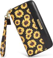 🌻 women's sunflower wristlet wallet - rfid blocking leather zipper long clutch purse logo