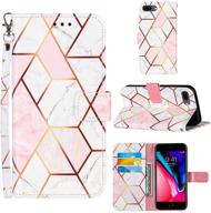 📱 2021 new marble pattern iphone wallet case with wrist strap and card slots logo