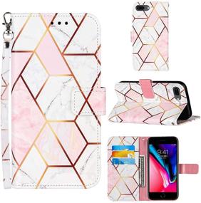 img 4 attached to 📱 2021 New Marble Pattern iPhone Wallet Case with Wrist Strap and Card Slots