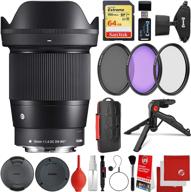 📸 sigma 16mm f/1.4 dc dn contemporary lens canon eos ef-m mount bundle with 64gb memory card, filter kit, wrist strap, card reader, memory card case, tabletop tripod - enhanced seo logo