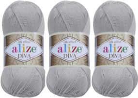 img 3 attached to 🧶 Alize Diva Silky Effect Thread Crochet Art Lace Craft Yarn - 100% Microfiber Acrylic, Lot of 3 skeins (300gr 1150yds), Hand Knitting Yarn in Grey (355)