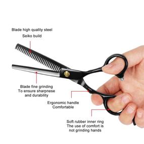 img 2 attached to Professional Haircut Scissors Set - Sirabe 10 PCS Hair Cutting Kit with Cutting Scissors, Thinning Scissors, Comb, Cape, Clips - Black Hairdressing Shears Set for Barber, Salon, Home