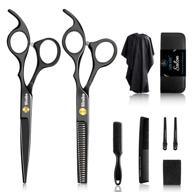 professional haircut scissors set - sirabe 10 pcs hair cutting kit with cutting scissors, thinning scissors, comb, cape, clips - black hairdressing shears set for barber, salon, home logo