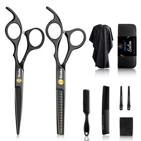 img 4 attached to Professional Haircut Scissors Set - Sirabe 10 PCS Hair Cutting Kit with Cutting Scissors, Thinning Scissors, Comb, Cape, Clips - Black Hairdressing Shears Set for Barber, Salon, Home