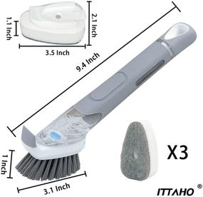 img 1 attached to 🧽 ITTAHO Dish Brush with Soap Dispenser &amp; 3 Pack Dishwashing Sponge Refills – Non-Scratch Scrubber Set, Ideal for Household Use, Kitchen Sink, Pots, Pans, Large Glass Cups – Grey Color