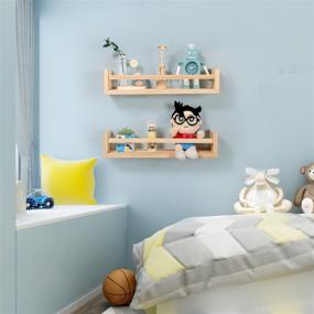 img 2 attached to 📚 Set of 2 Nursery Bookshelves - Baby Floating Bookshelf or Kids Book Shelf Organizer, Nursery Decor Wall Shelves for Kitchen Spice Rack, Pine Natural Wood