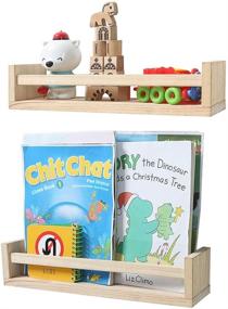 img 4 attached to 📚 Set of 2 Nursery Bookshelves - Baby Floating Bookshelf or Kids Book Shelf Organizer, Nursery Decor Wall Shelves for Kitchen Spice Rack, Pine Natural Wood