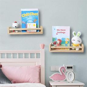 img 3 attached to 📚 Set of 2 Nursery Bookshelves - Baby Floating Bookshelf or Kids Book Shelf Organizer, Nursery Decor Wall Shelves for Kitchen Spice Rack, Pine Natural Wood