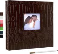 potricher leather photo album self adhesive 3x5 4x6 5x7 6x8 8x10 diy magnetic sticky pages scrapbook album for family wedding anniversary baby with a metallic pen (brown logo