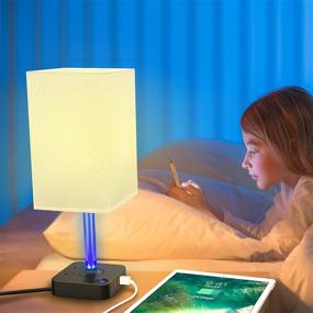 img 1 attached to 💡 COZOO 3 Way Dimmable Touch Bedside Table Lamp: USB Charging Ports, Power Strip - Black Charger Base, White Fabric Shade - LED Light for Bedroom/Nightstand/Living Room