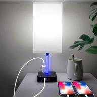 💡 cozoo 3 way dimmable touch bedside table lamp: usb charging ports, power strip - black charger base, white fabric shade - led light for bedroom/nightstand/living room логотип