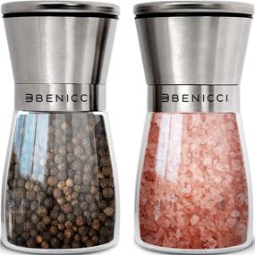 img 4 attached to 🧂 Refillable Stainless Steel Salt and Pepper Grinders Set - Two 5 oz Spice Shakers with Adjustable Coarse Mills - Easy to Clean Ceramic Grinders - Includes BONUS Wooden Spoon and Cleaning Brush