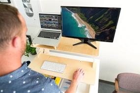 img 1 attached to 🖥️ Readydesk 2 - Transform Any Desk into a Dual Monitor Adjustable Standing Desk - USA-Made Sustainable Birch Wood - Birch Color