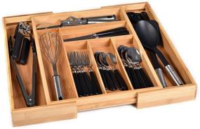 img 1 attached to 🍽️ Adjustable Bamboo Kitchen Drawer Organizer - Customizable Tray Width for Perfect Fit, Spacious Design to Accommodate Various Utensils and Cutlery Sizes